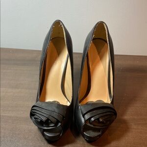 Le Chateau Black Stiletto Heels with Rose Detail